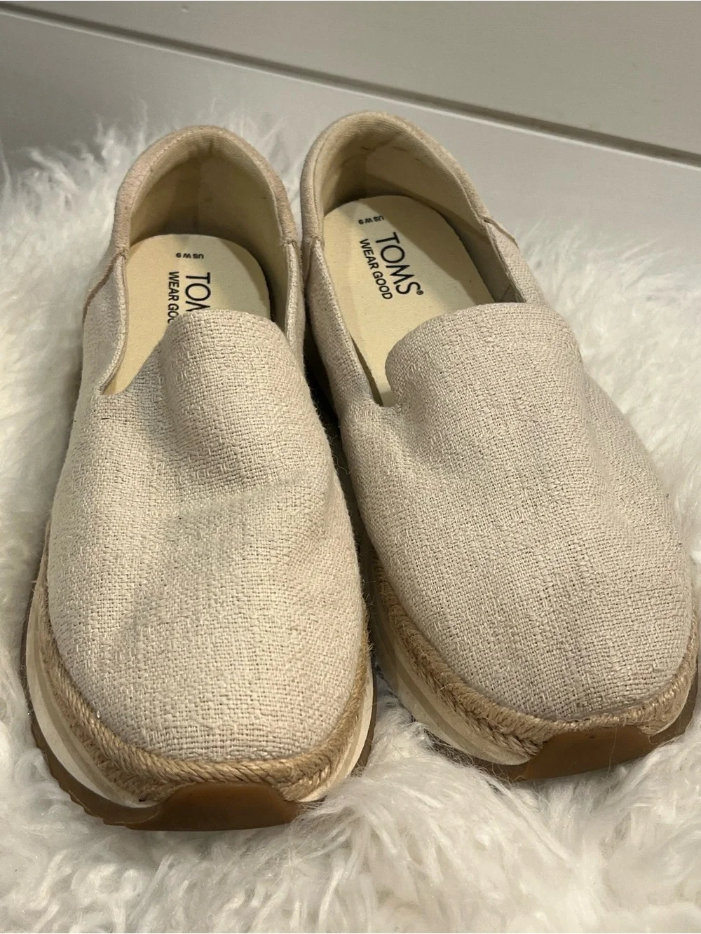 TOMS Jocelyn Platform Sneakers Women Suede Espadrille Slip On Loafers Beige US9